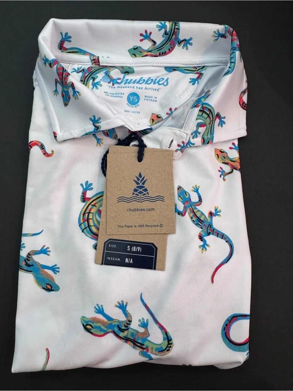 NWT chubbies Boys Performance Polo The Blizzard O' Lizard Sz youth S